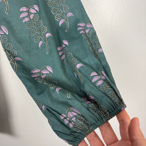 Bell by Alicia Bell Block Print Mini Dress Long Sleeve Green Tassel Tie Boho S - Picture 11 of 12